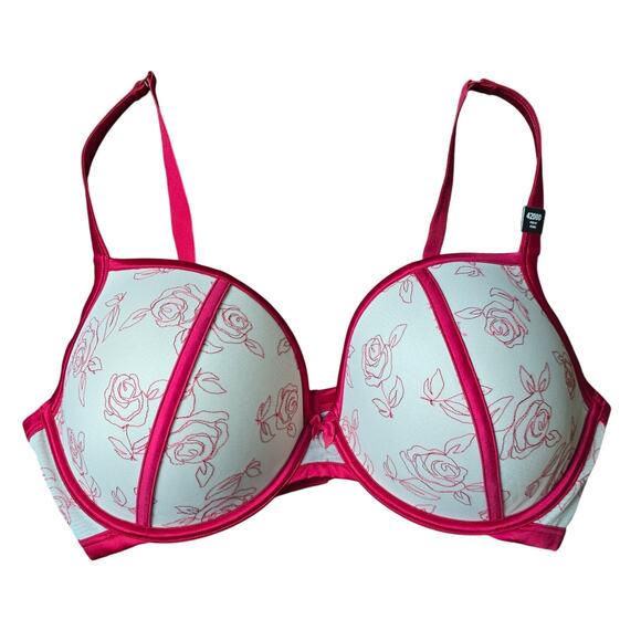 Plunge Push-Up Embroidered Lace Straight Back Bra - 42DDD - :Lipstick Red - Picture 1 of 12